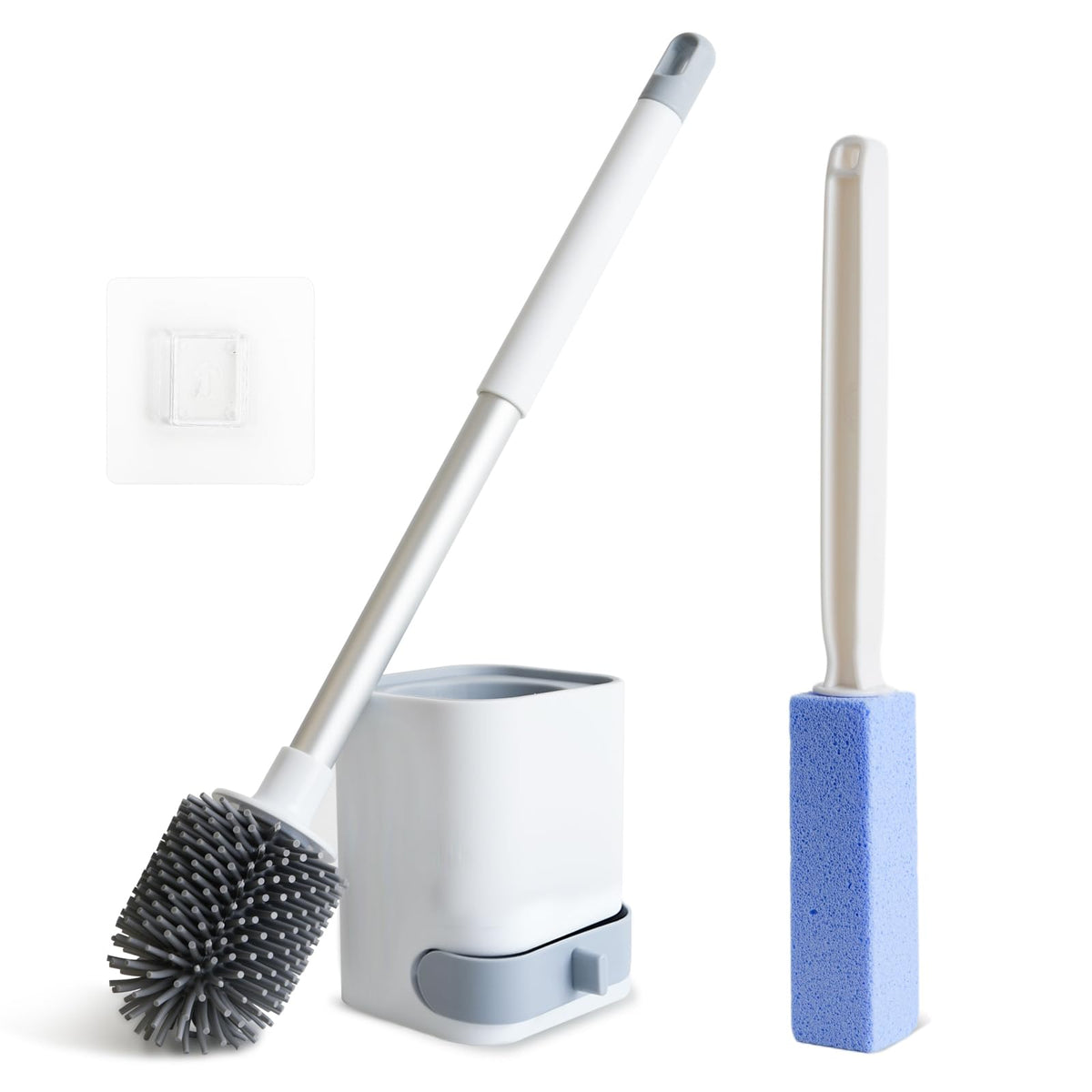 Silicone Toilet Brush and Holder, with Pumice Stone for Toilet,1Set