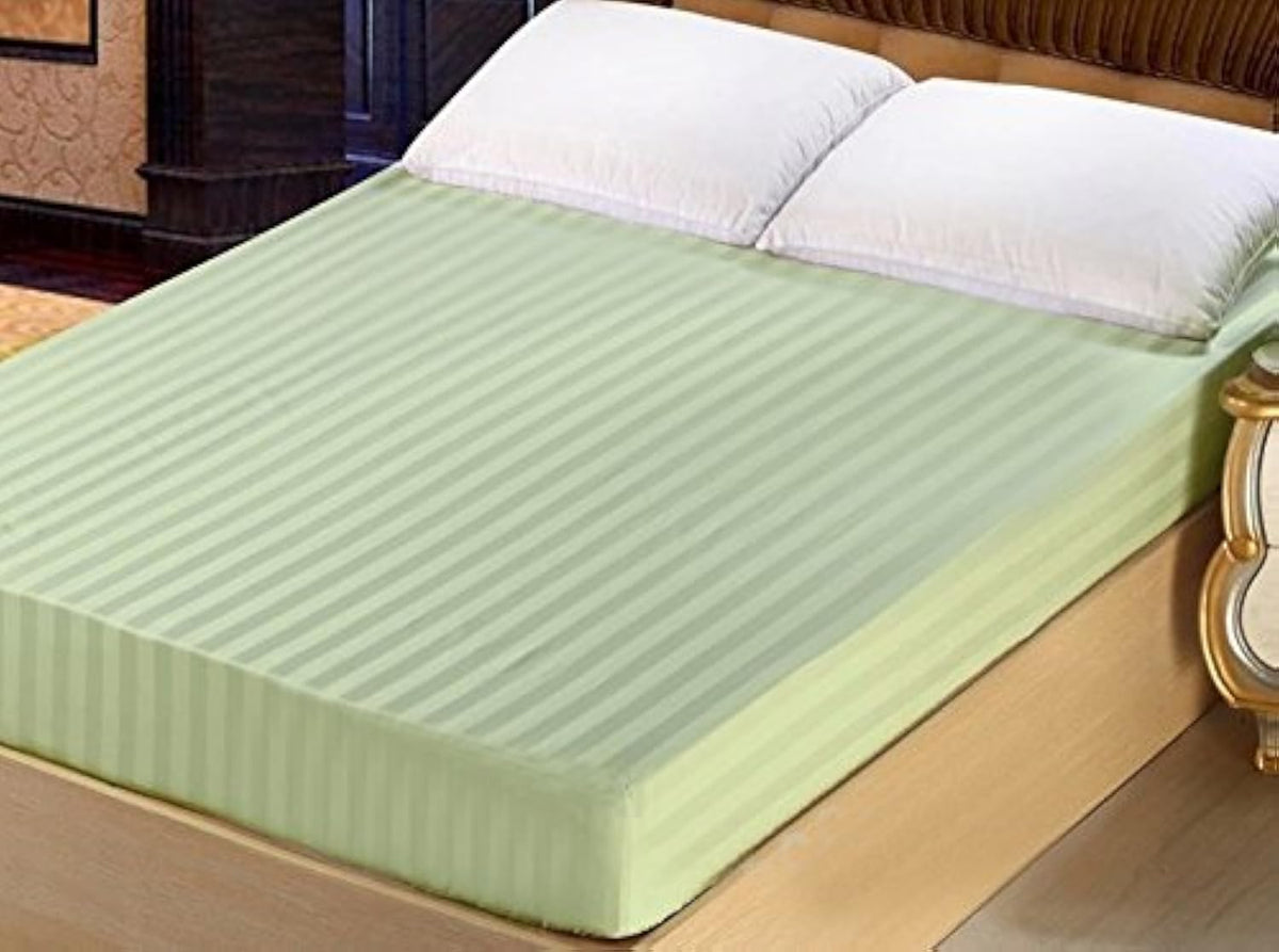 Lasin Bedding Luxury Super Soft 100% Cotton, Stripe, Fitted Sheet, King 76 ' X 80 ', 12 ' Drop, Green