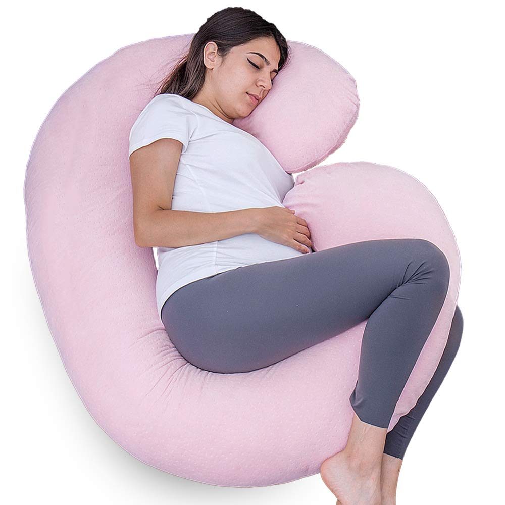 1 Middle One Pregnancy Pillow, C Shaped Body Pillow For Maternity Support, Pregnant Women Sleeping Pillow With Velour Cover (Lig
