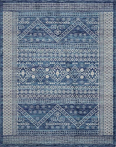 HomeRoots 100% Polypropylene 7’ x 10’ Navy Blue and Ivory Persian Motifs Area Rug