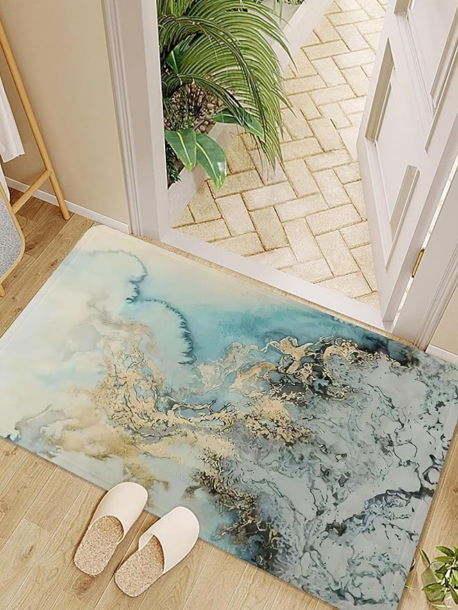 waqif Bathroom Rug, 5 * 10cm Marble Super Absorbent Fast Drying Pattern Bath Mat, NonSlip Diatomaceous Earth Bath Mat, Bathroom