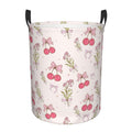 Retro Flower Laundry Basket Foldable Pink Cherry Bow Laundry Hamper With Handles Waterproof Oxford Large Clothes Storage Bucket 