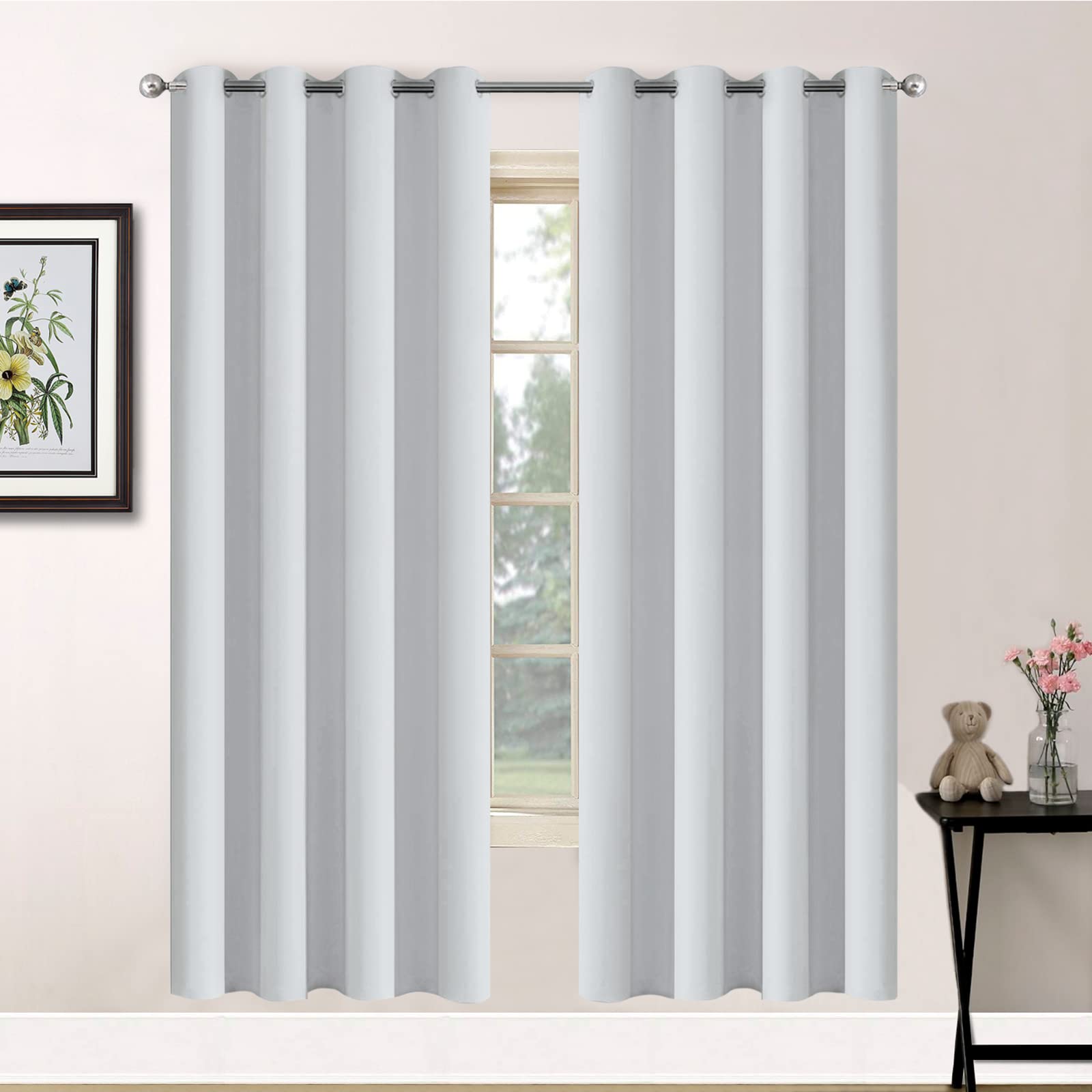 Yakamok Blackout Curtains Room Darkening Thermal Insulated Window Panels,Solid Grommet Top Drapes For Bedroom/Living Room(52Wx72