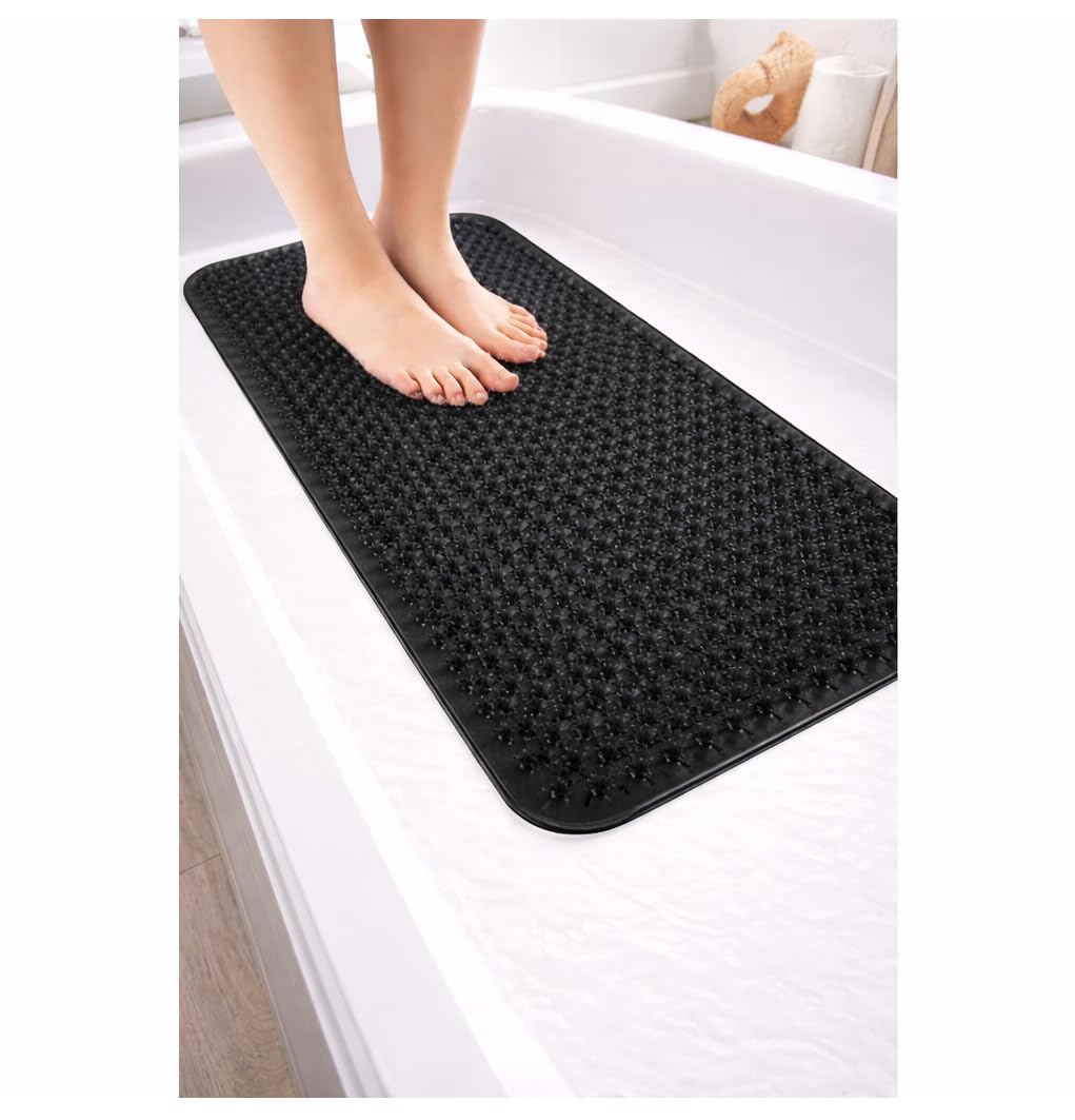 Grass Textured Spa Quality Foot Scrubber Shower Bath Mat AntiSlip 24.5 x 13.5 Comforts Tired Feet Black