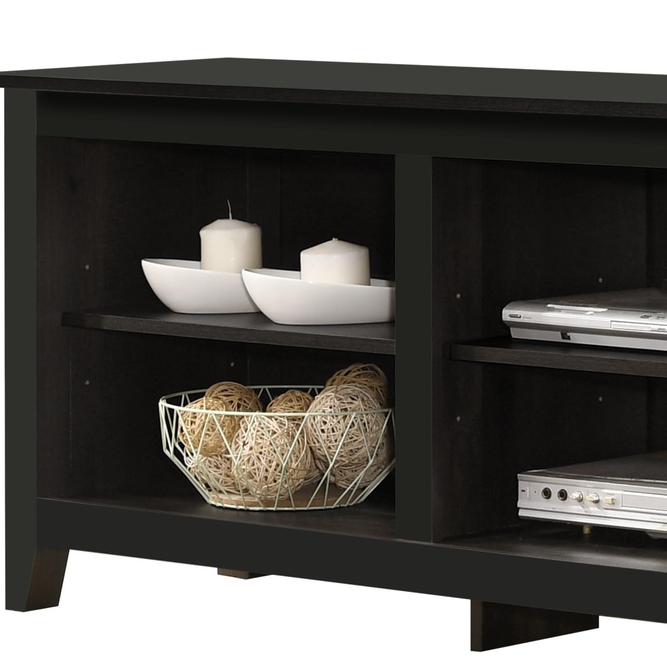 Lilola Home Benito Black 70&quot; W TV Stand with Open Shelves and Cable Management
