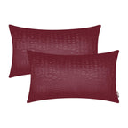 BRAWARM Faux Leather Pillow Covers 12 X 20 Inches, Burgundy Leather Pillow Covers Pack of 2, Crocodile Leather Decorative Lumbar
