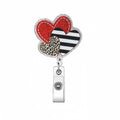 Valentines Day Badge Reel,Heart Badge Reels Retractable,Stripe Leopard Point Retractable Badge Holder With Swivel Alligator Clip
