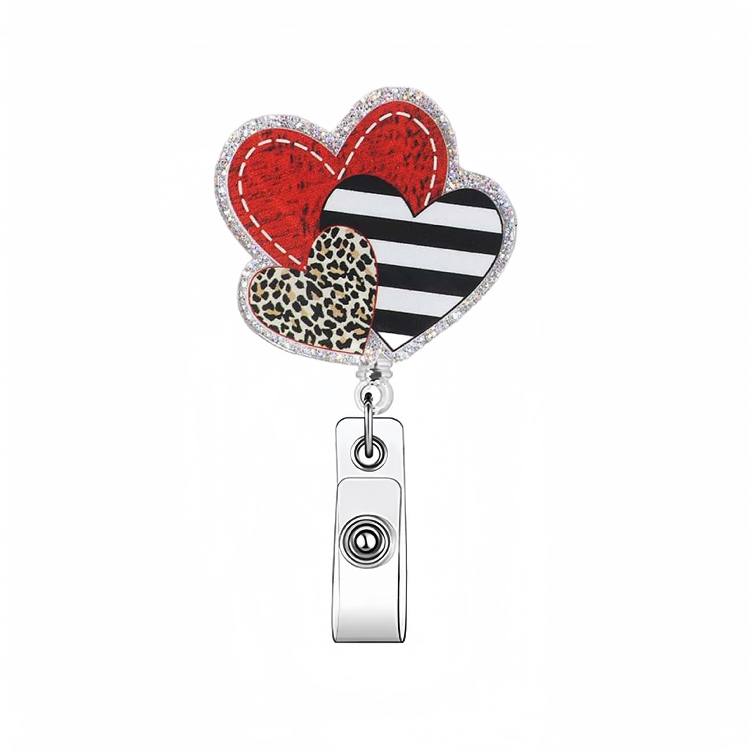 Valentines Day Badge Reel,Heart Badge Reels Retractable,Stripe Leopard Point Retractable Badge Holder With Swivel Alligator Clip