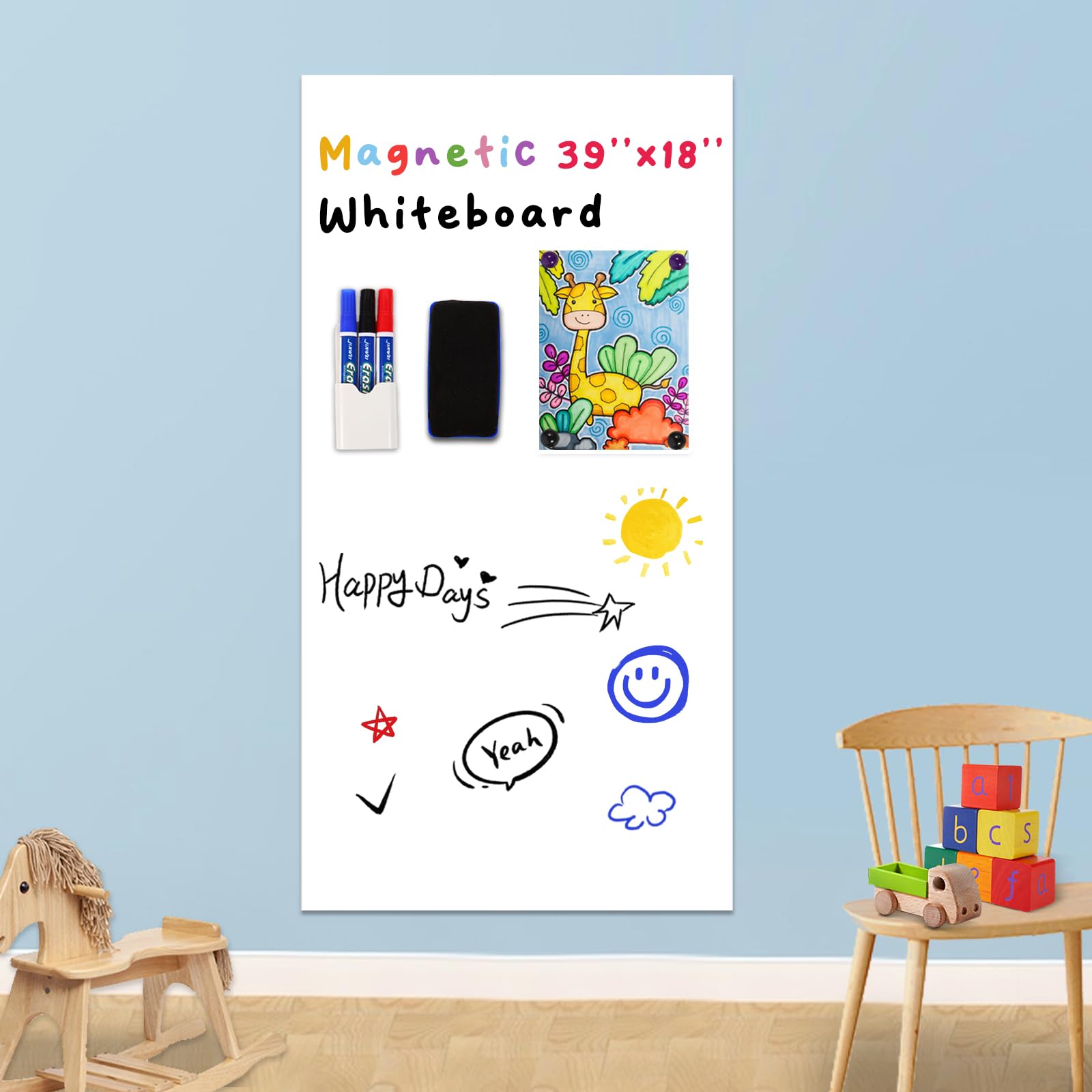 Magnetic Whiteboard Contact Paper 39' X 18   , Youngjq Adhesive Magnetic Dry Erase White Board Sticker For Wall, Peel And Stick