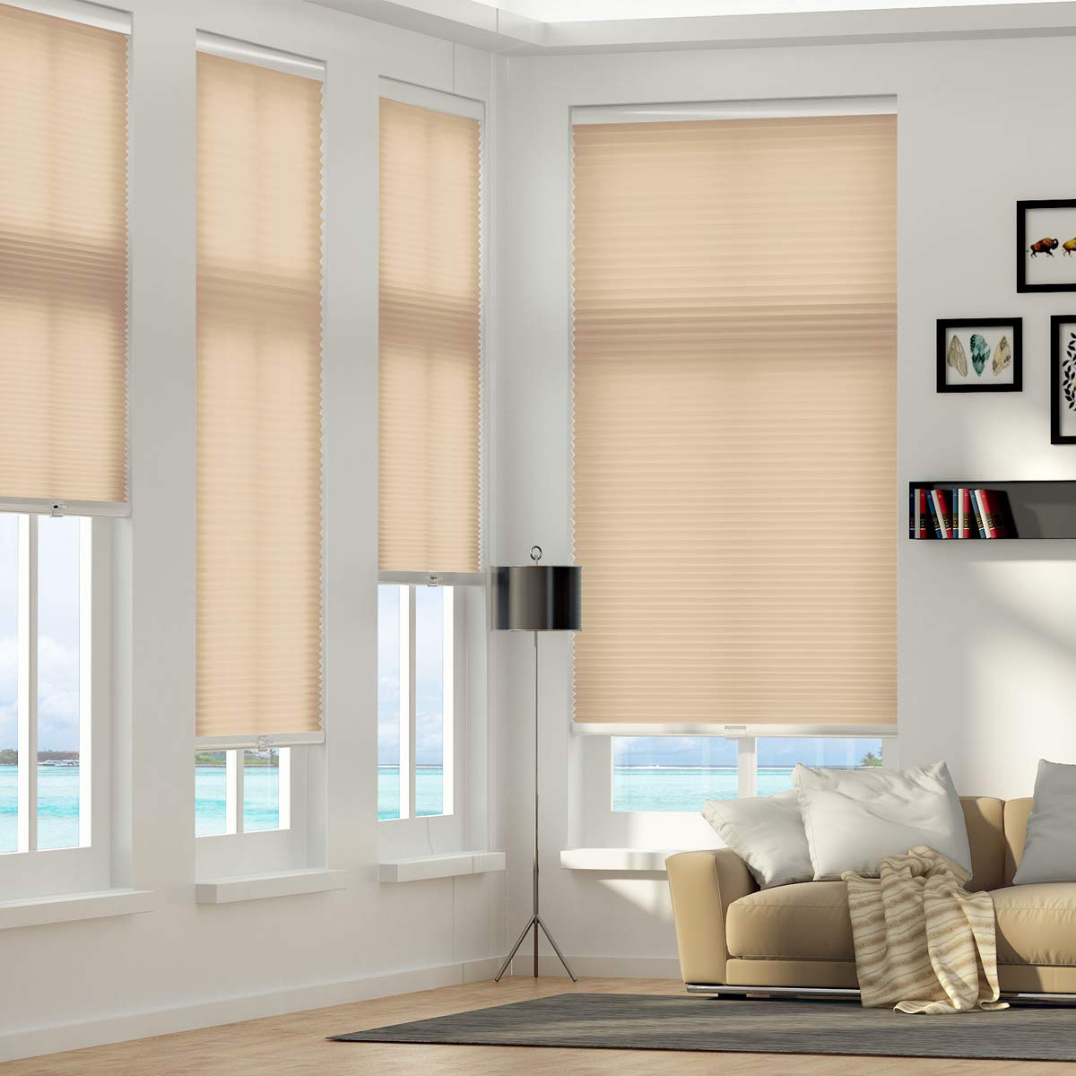 Cellular Blinds Cordless Shades For Windows Single Cell Shade - Provide Privacy And Filters Light - 46 X 48 Inch, Ivory Beige(Li