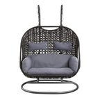 Acme Vasant Outdoor Hanging Chair with Stand, Gray Fabric & Wicker, Stylish Patio Seating for Relaxation and Comfort