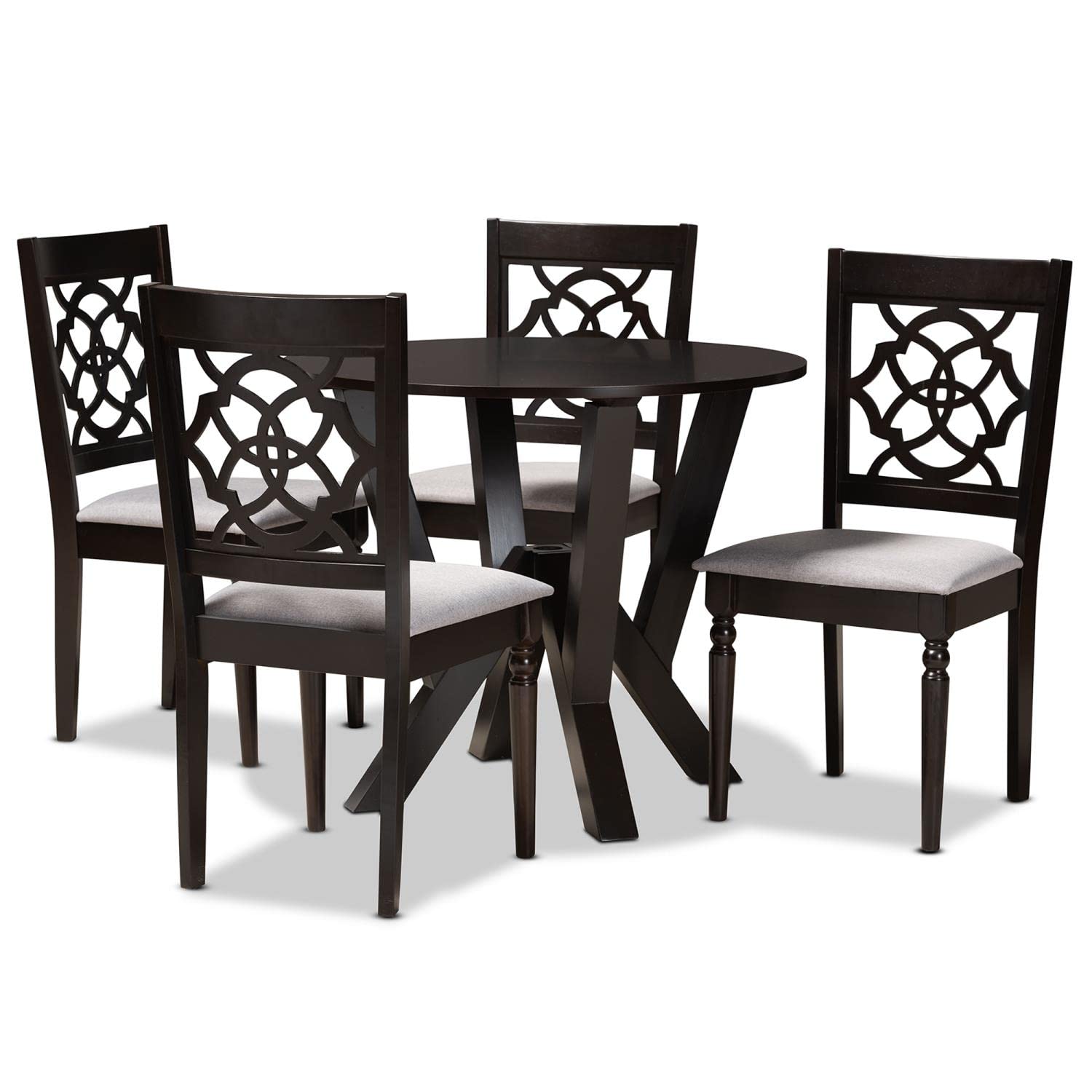 Baxton Studio Alma Gray Fabric and Dark Brown Finished Wood 5-Piece Dining Set