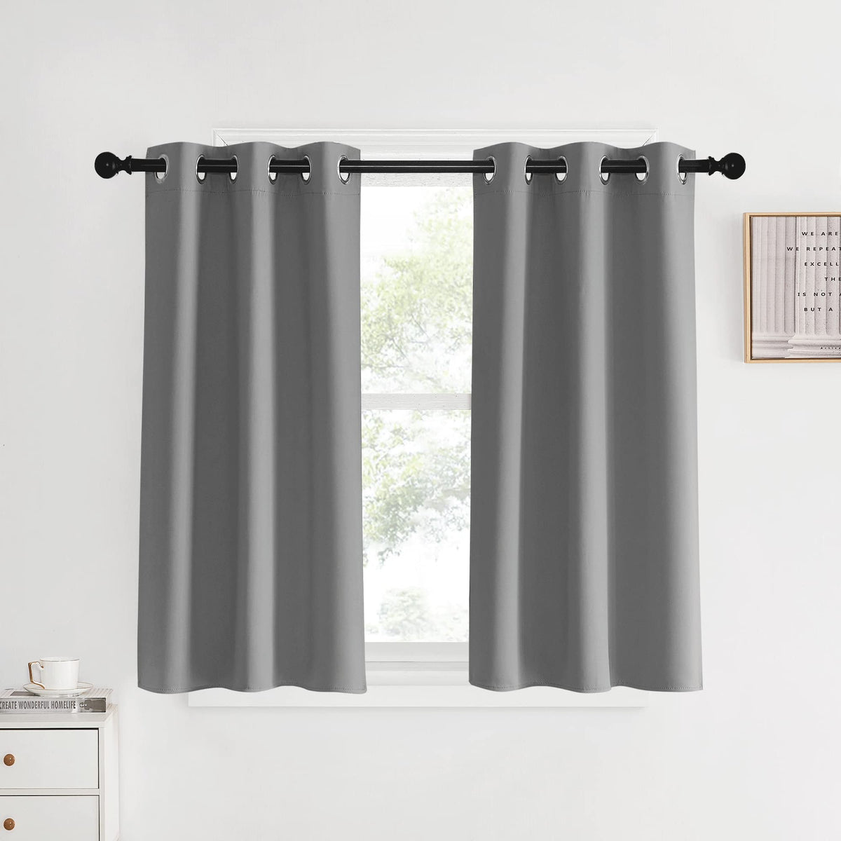 Nicetown Room Darkening Kitchen Curtains, Silver Grey, 2 Panels, 34 By 40, Window Treatment Thermal Insulated Grommet Light Bloc