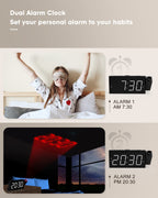 Projection Alarm Clock On Ceiling,Digital Clock For Bedroom With Battery Backup,7   Large Display,Usb Charger,Dimmer,180 Rotatab