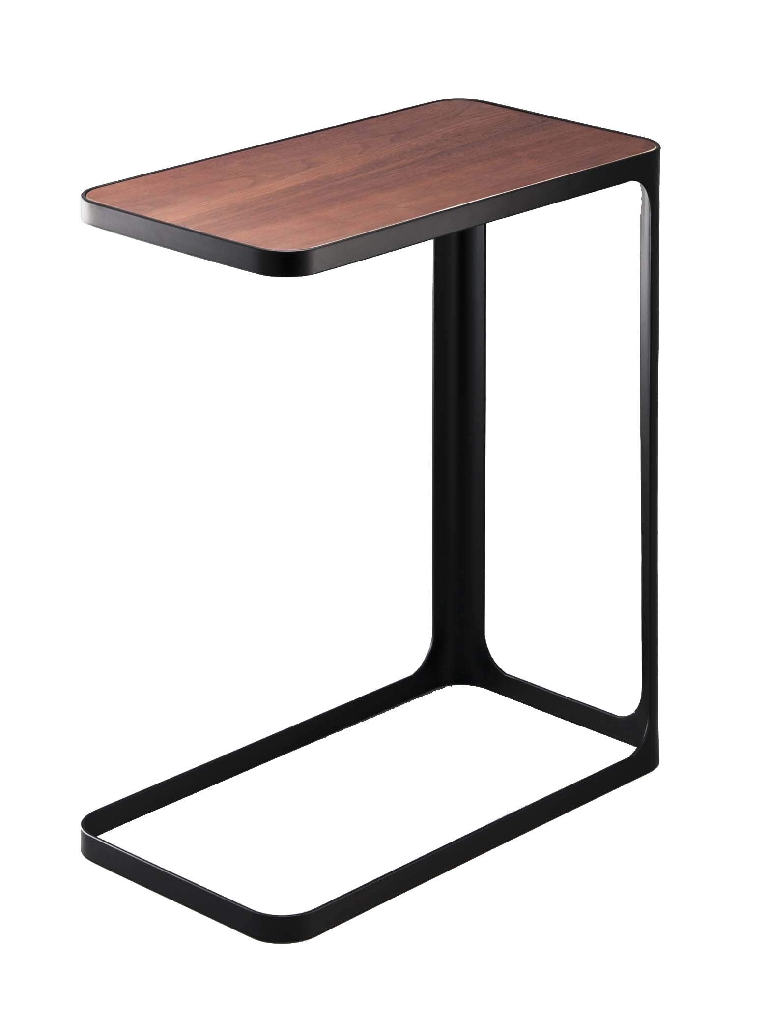 Yamazaki Home Small Metal and Wood Bedside Compact Side Table for Modern Living Room - Narrow C Shaped Slim End Table Steel One 