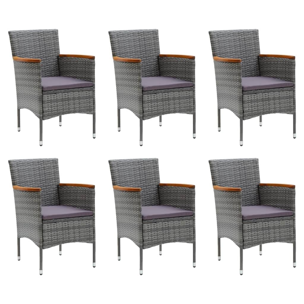 vidaXL Patio Dining Set 7 Piece with Cushions Garden Outdoor Terrace Balcony Dining Table and Chair Seat Seating Furniture Poly Rattan Gray