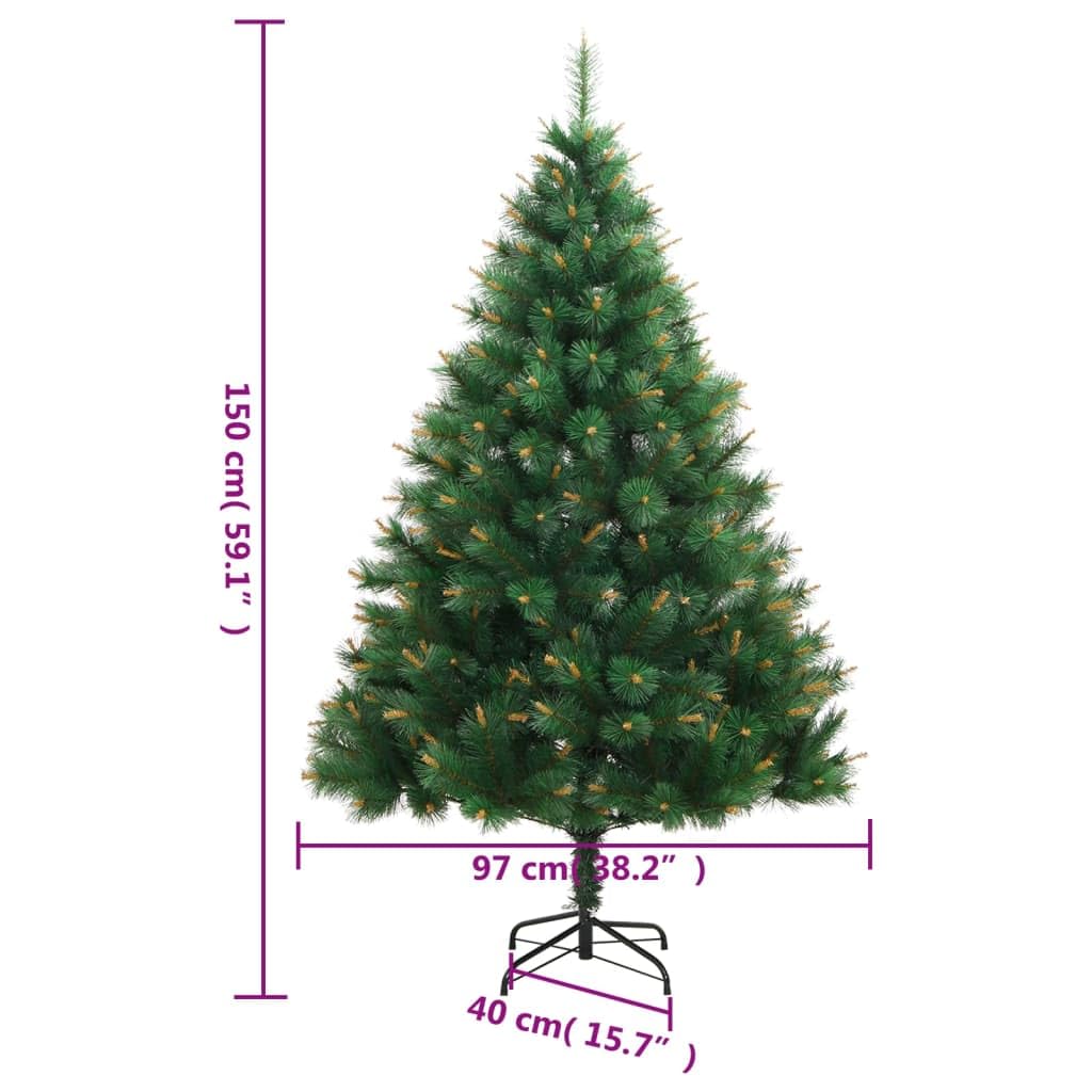 Vidaxl Artificial Hinged Christmas Tree With 150 Leds And Ball Set - 59.1 Inches Holiday Decor In Green, Yellow With Stand And Multiple Lighting Modes