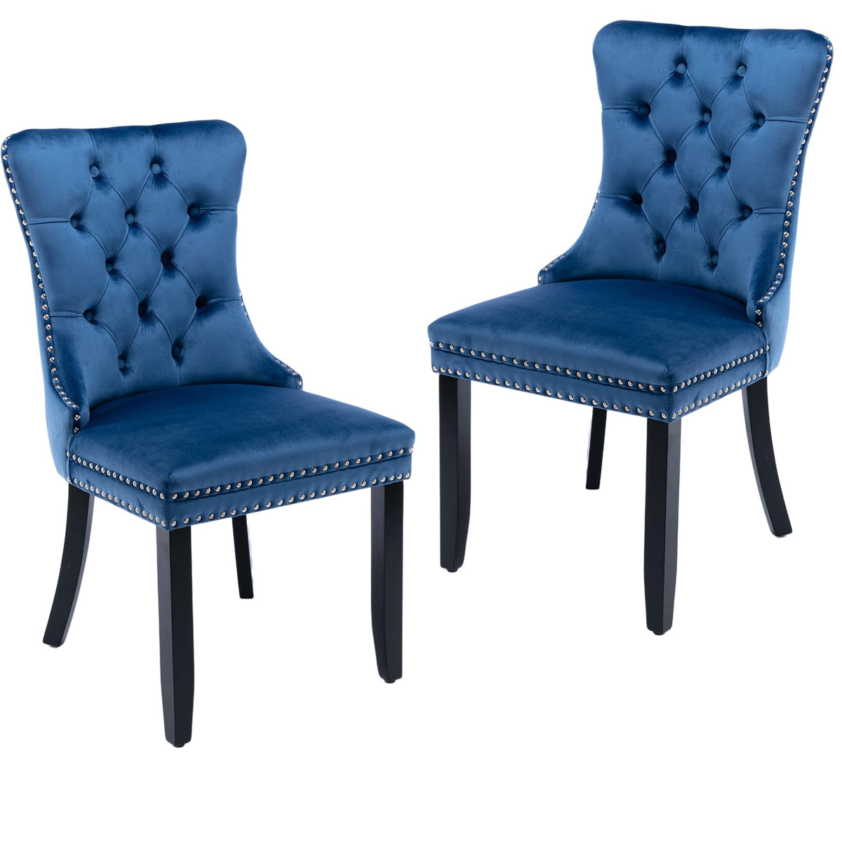 Lktart Dining Chairs Set Of 2 Velvet Upholstered Tufted Back With Nailhead Trim And Back Ring Pull Solid Wood Legs For Kitchen B