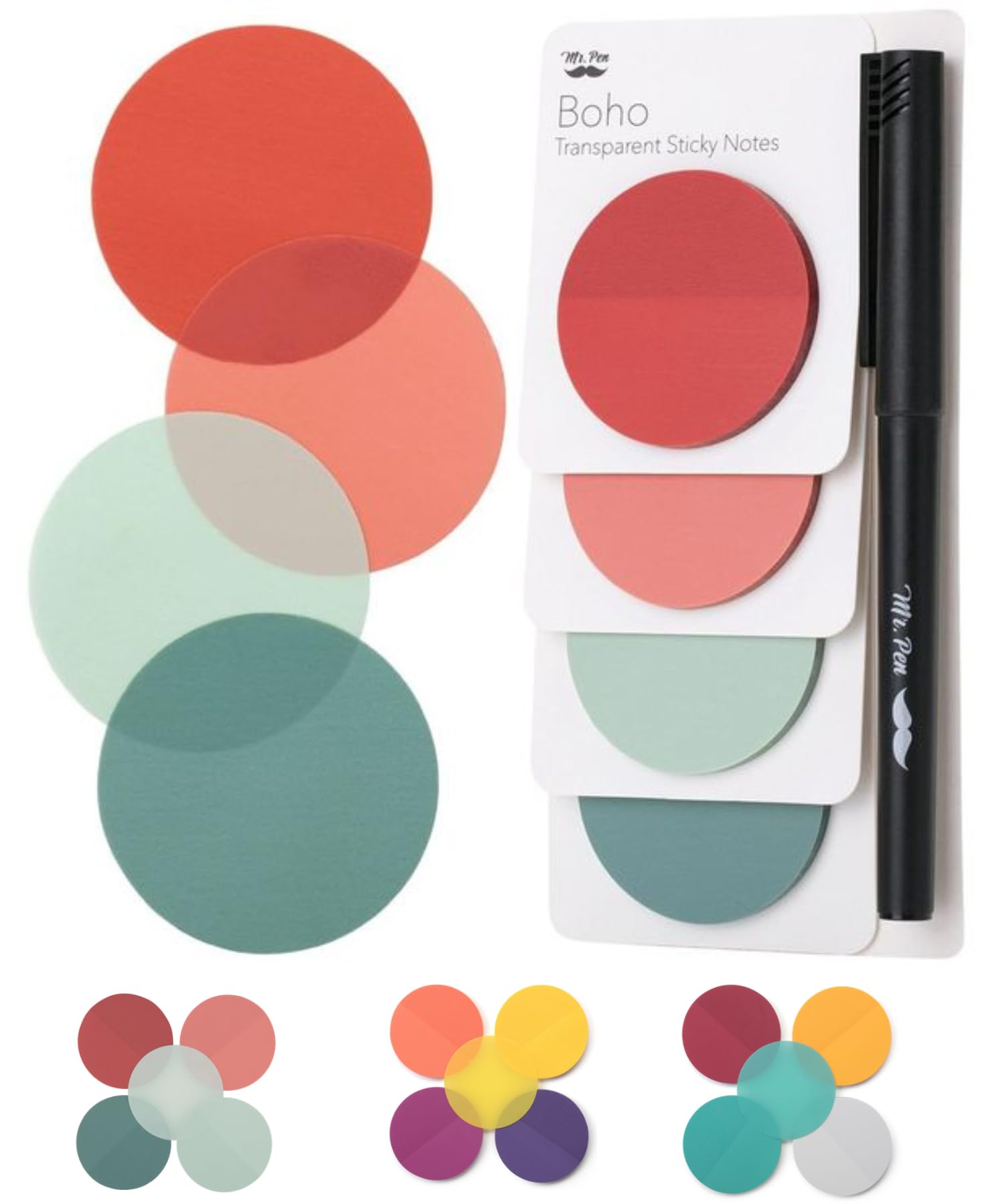 Mr. Pen- Transparent Sticky Notes, 200 Pcs, Pastel Colors, Round Translucent, See Through Bible Sticky Notes