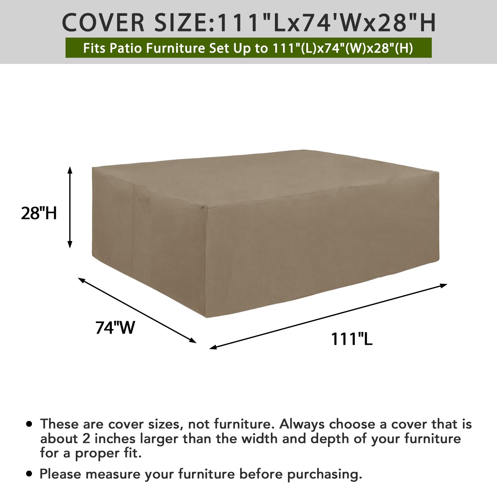 Easy-Going 600D Heavy Duty Patio Furniture Cover, Outdoor Rectangular Table And Chair Set Cover, Waterproof Outdoor Sectional Set Cover (111' L X 74' W X 28' H, Camel)