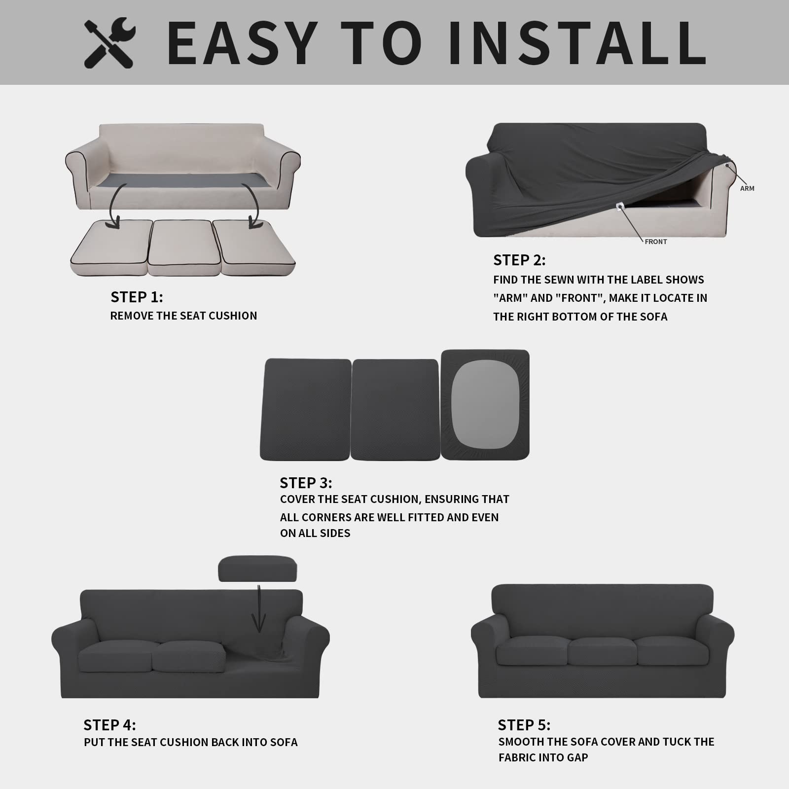 Issuntex 4 Pieces High Stretch Thicken Couch Covers, Soft Sofa Slipcover For 3 Separate Cushion , Jacquard Fabric Elastic Furnit