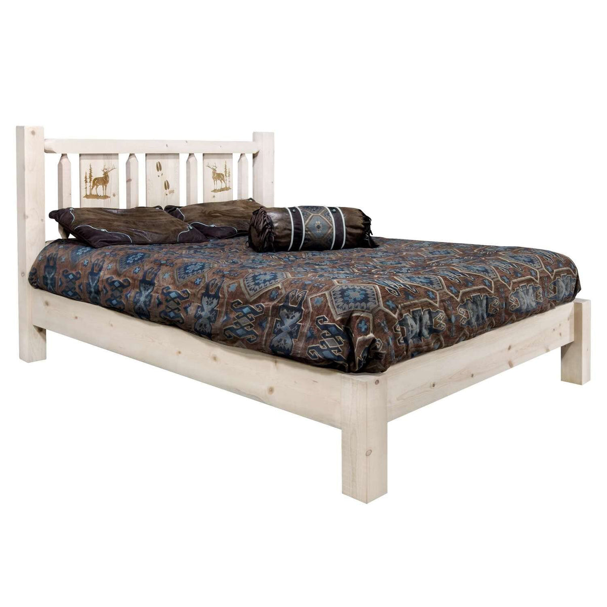 Montana Woodworks Elk Design Engraved Platform Bed in Natural (Cal King:94 in. L x 76 in. W x 47 in. H (196 lbs.))