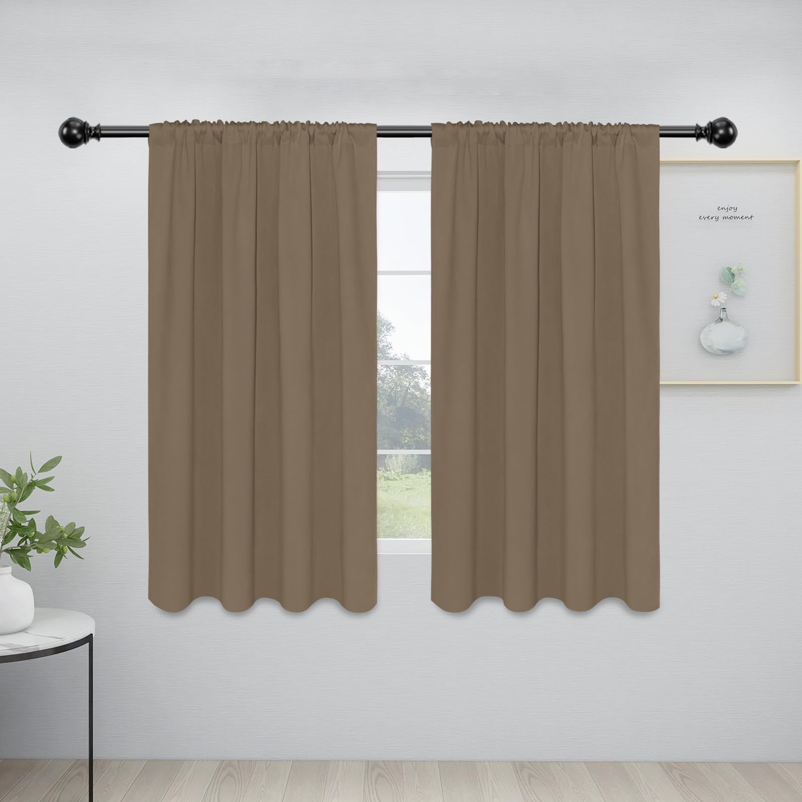 Easy-Going Rod Pocket Blackout Curtains For Bedroom, Room Darkening Window Curtains For Living Room, Thermal Insulated Noise Reduction Solid Window Drapes, 2 Panels(34X54 In, Camel)