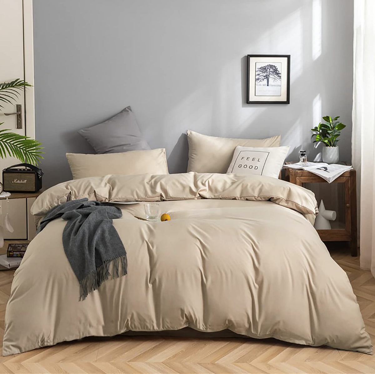 Karever Champagne Comforter Set Queen Beige Bedding Set Women Light Khaki Comforter Set Queen 3 Pcs Durable Comforter Queen Khak