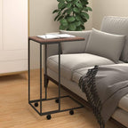 vidaXL Black Side Table with Wheels, C-Shaped Engineered Wood and Iron Frame, Ideal as Coffee Table, Sofa Table, Bedside Shelf