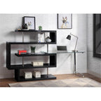 Acme Buck II Glass Top Writing Desk in Chrome and Black High Gloss