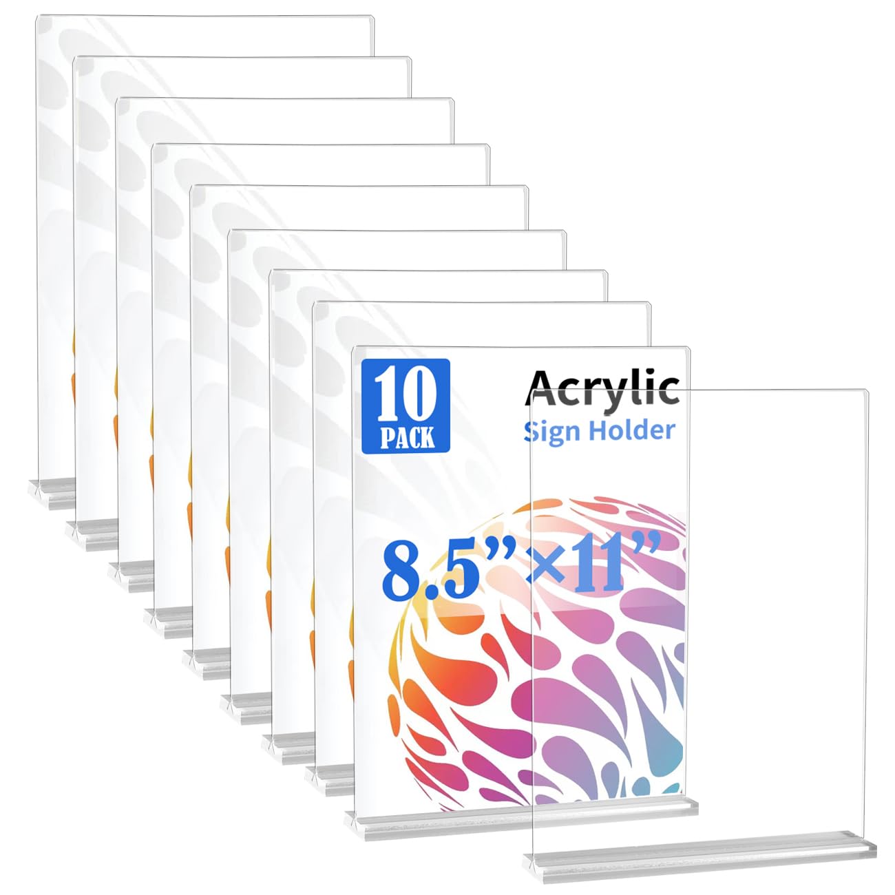 Waefno 10 Pack Acrylic Sign Stand 8.5 X 11, Vertical T-Shape Clear Plastic Display, Double-Sided Clear Table Top Sign Holder, Su