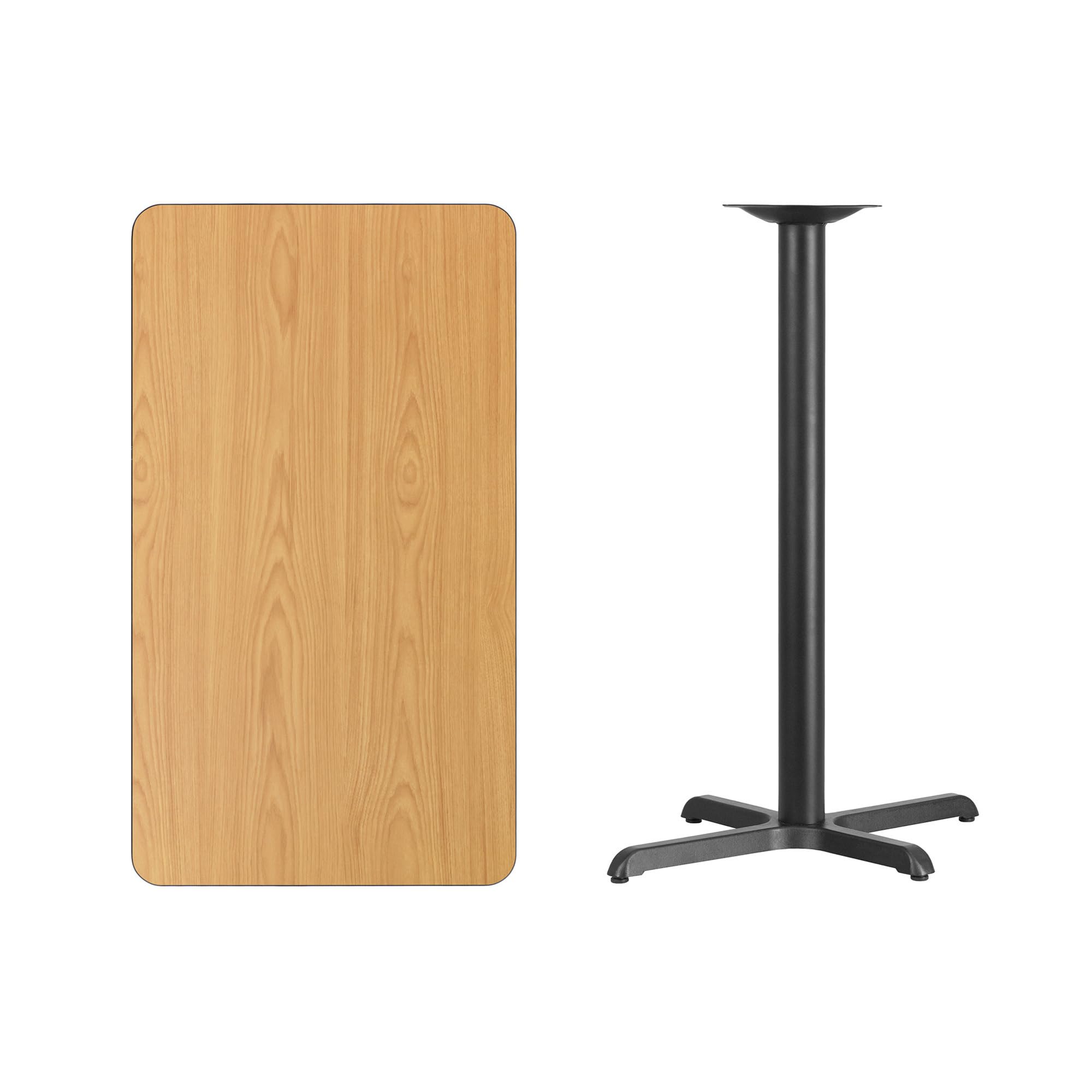 Flash Furniture 24'' x 42'' Rectangular Natural Laminate Table Top with 23.5'' x 29.5'' Bar Height Table Base