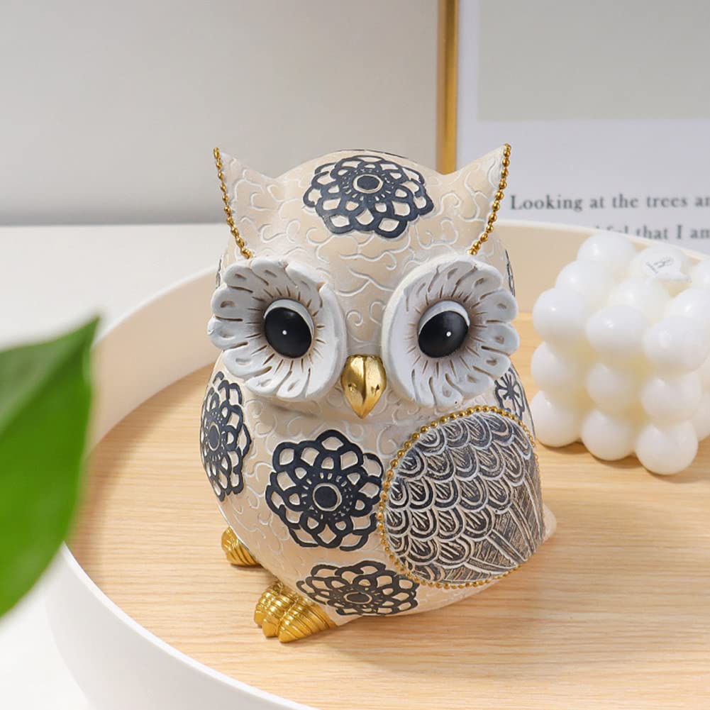 Owl Decor For Home Small Owl Statue Owl Figurines For Shelf Bookshelf Bedroom Office Decorations Cute White Adorable Gifts For O