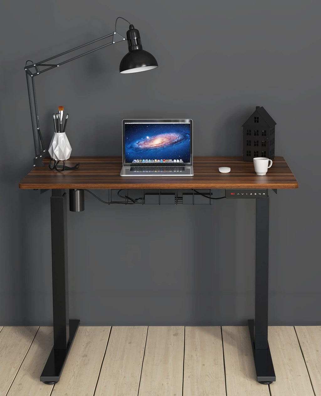 SHW Electric Height Adjustable Standing Desk OD-91A-N Walnut Metal 40 x 24 Inches