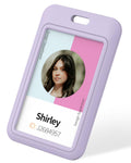 Uniclife 6 Pack Sliding Id Badge Holder Vertical Hard Plastic Case With Clear Window Light-Purple Card Protector For Office Scho