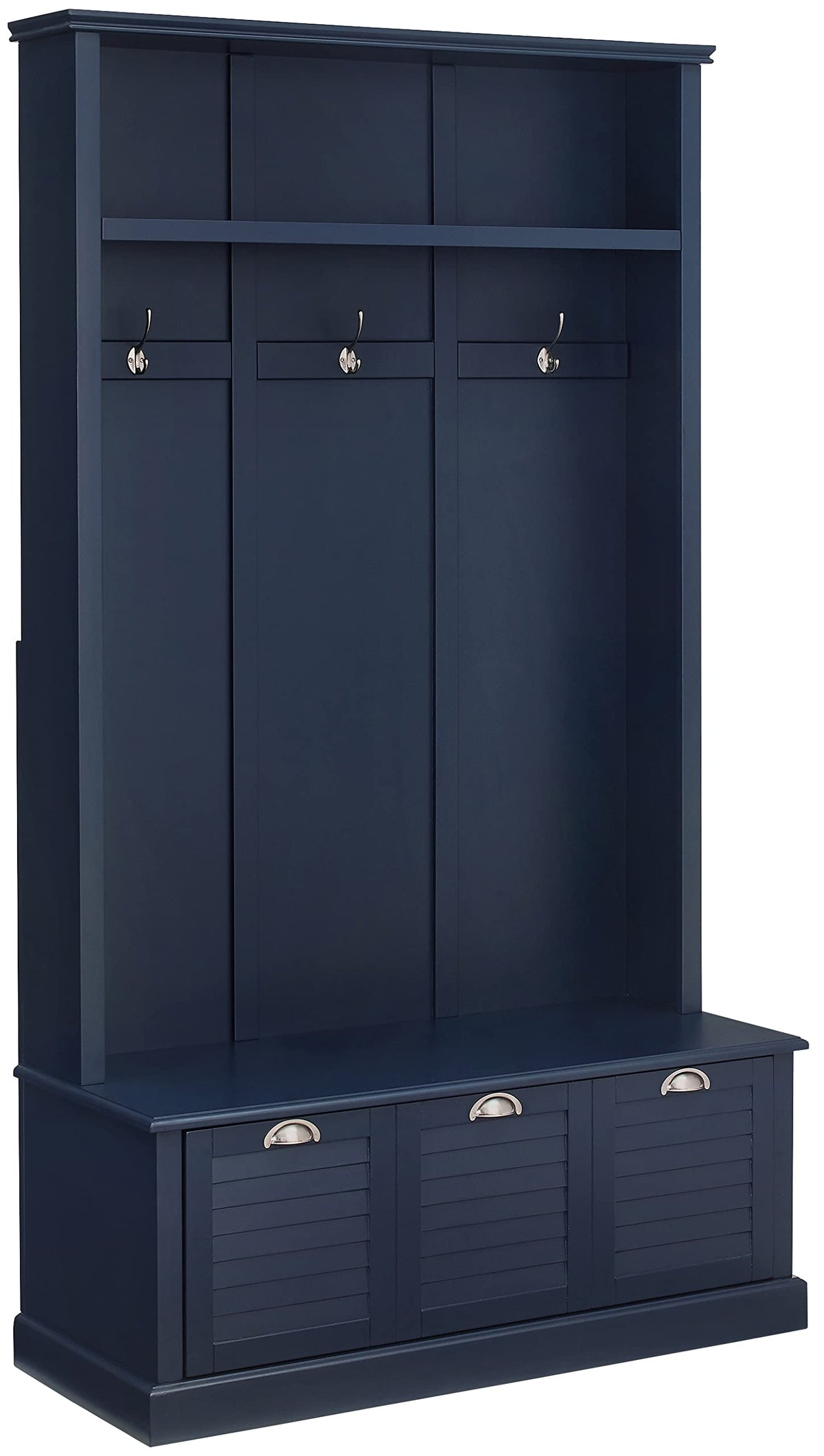 Crosley Furniture Ellison Hall Tree with Storage Bench and Coat Rack Hooks for Hanging, Navy