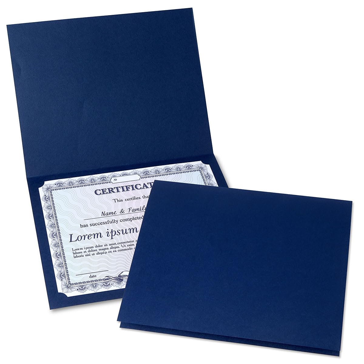 Plain Blue Certificate Folders - Pack Of 10, Linen Cover 80 Lb. Stock, Folded, Die-Cut Corners, For Office, Business Awards, Gra