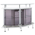 Coaster Modern Home Bar Table Wine Storage Cabinet, Tempered Glass Top & Shelves Smoked Acrylic Panels, White High Gloss & Chrome