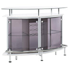 Coaster Modern Home Bar Table Wine Storage Cabinet, Tempered Glass Top & Shelves Smoked Acrylic Panels, White High Gloss & Chrome