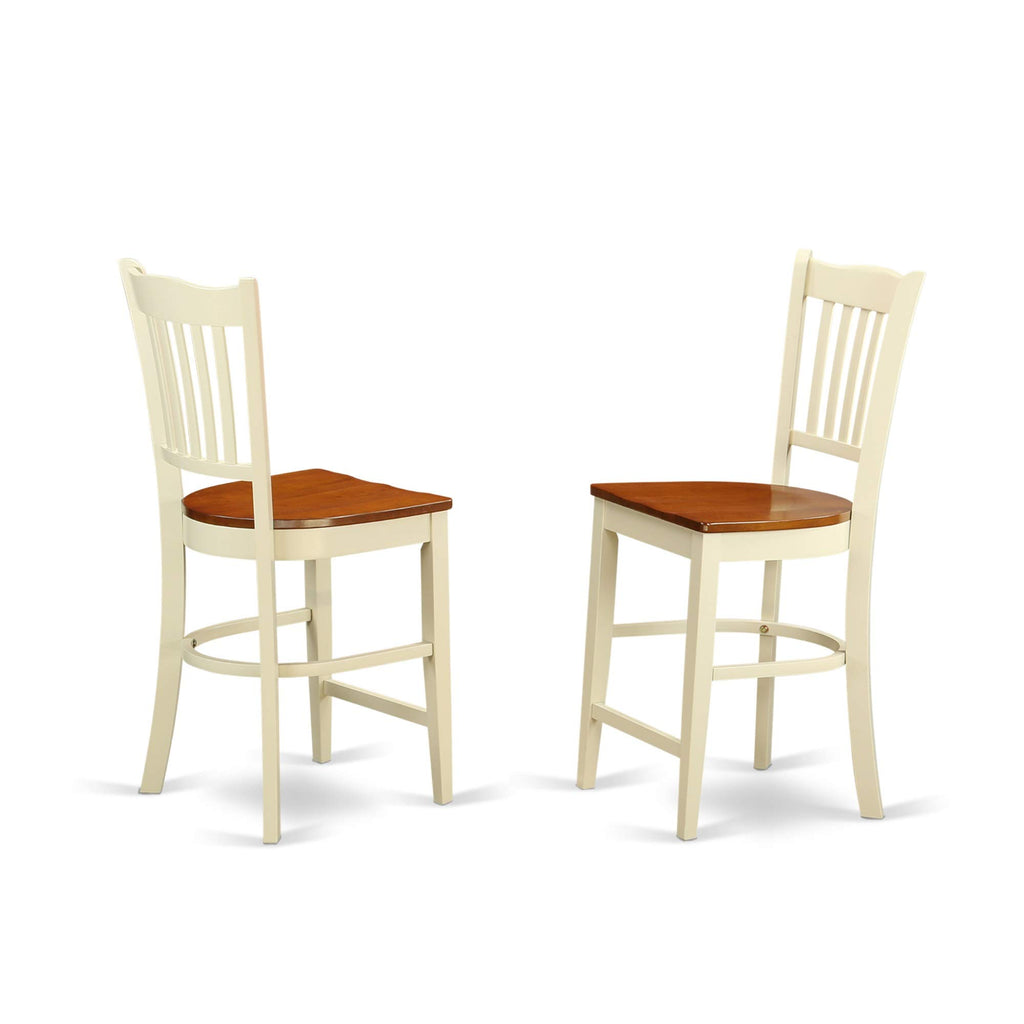 East West Furniture EDGR5-WHI-W 5 Piece Kitchen Counter Height Dining Table Set Includes a Round Wooden Table with Pedestal and 4 Dining Chairs, 30x30 Inch, Buttermilk & Cherry