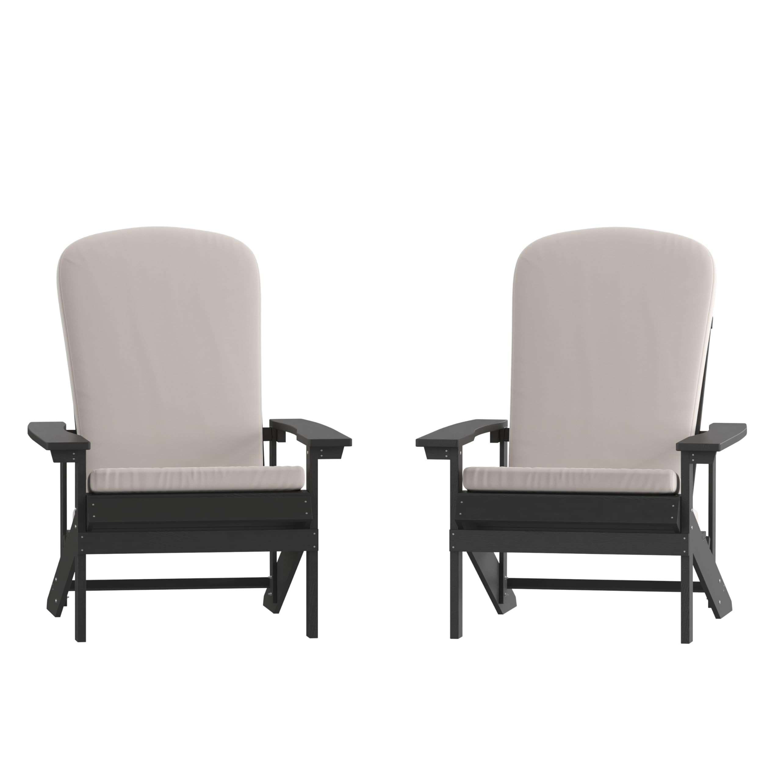 Set of 2 Adirondack Chairs in Slate Gray with Cream Cushions, Porch, and Patio