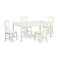 East West Furniture DOVE5-LWH-W 5 Piece Dining Set Includes a Rectangle Dining Room Table with Butterfly Leaf and 4 Wood Seat Chairs, 42x78 Inch, Linen White