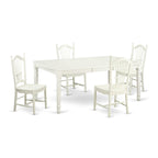 East West Furniture DOVE5-LWH-W 5 Piece Dining Set Includes a Rectangle Dining Room Table with Butterfly Leaf and 4 Wood Seat Chairs, 42x78 Inch, Linen White
