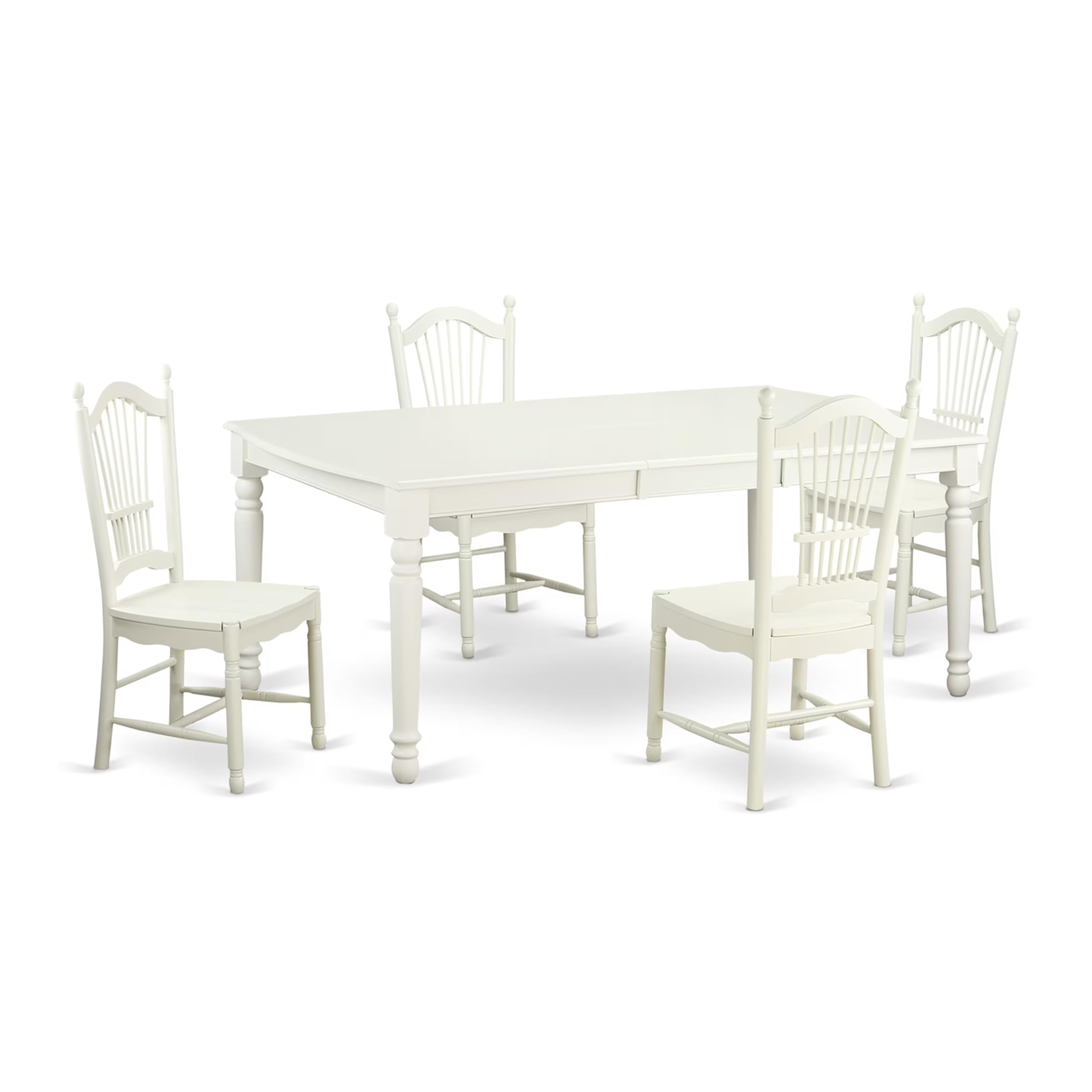 East West Furniture DOVE5-LWH-W 5 Piece Dining Set Includes a Rectangle Dining Room Table with Butterfly Leaf and 4 Wood Seat Chairs, 42x78 Inch, Linen White