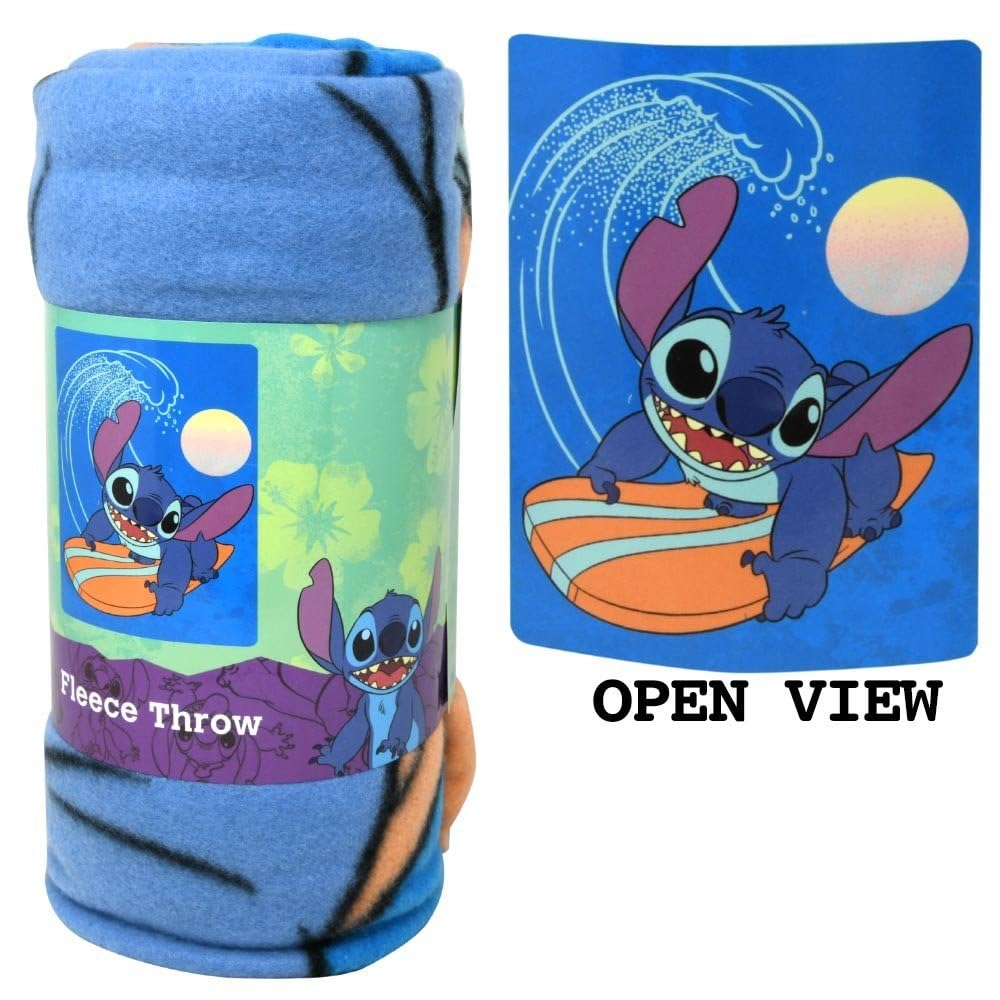 Stitch Fleece Throw Blanket with Surfing Design