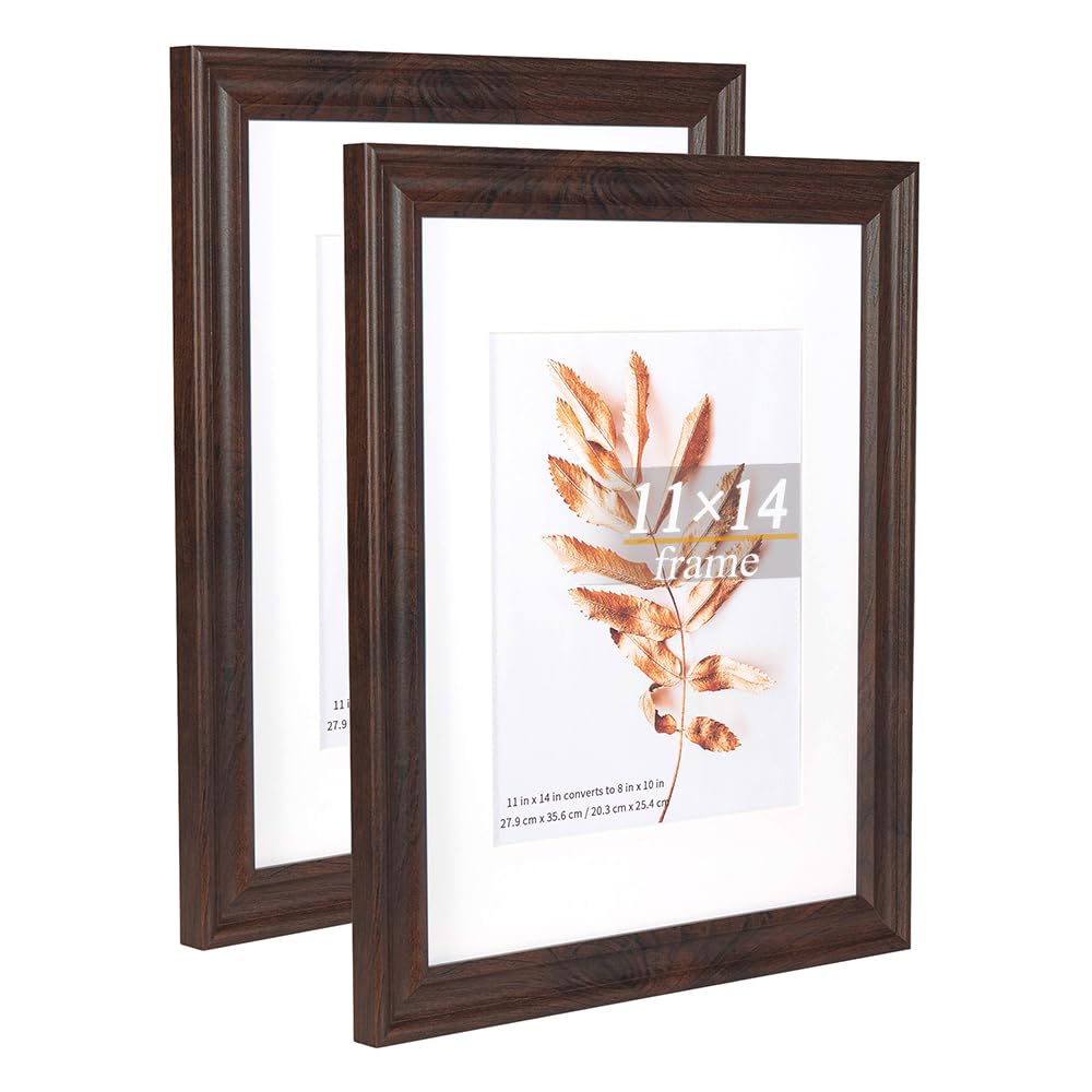 Hogaryo 11x14 Picture Frames Rustic Brown Wood Pattern Set of 2 Photo Frames, for 8x10 with Mat or 11x14 Without Mat Gallery Wal