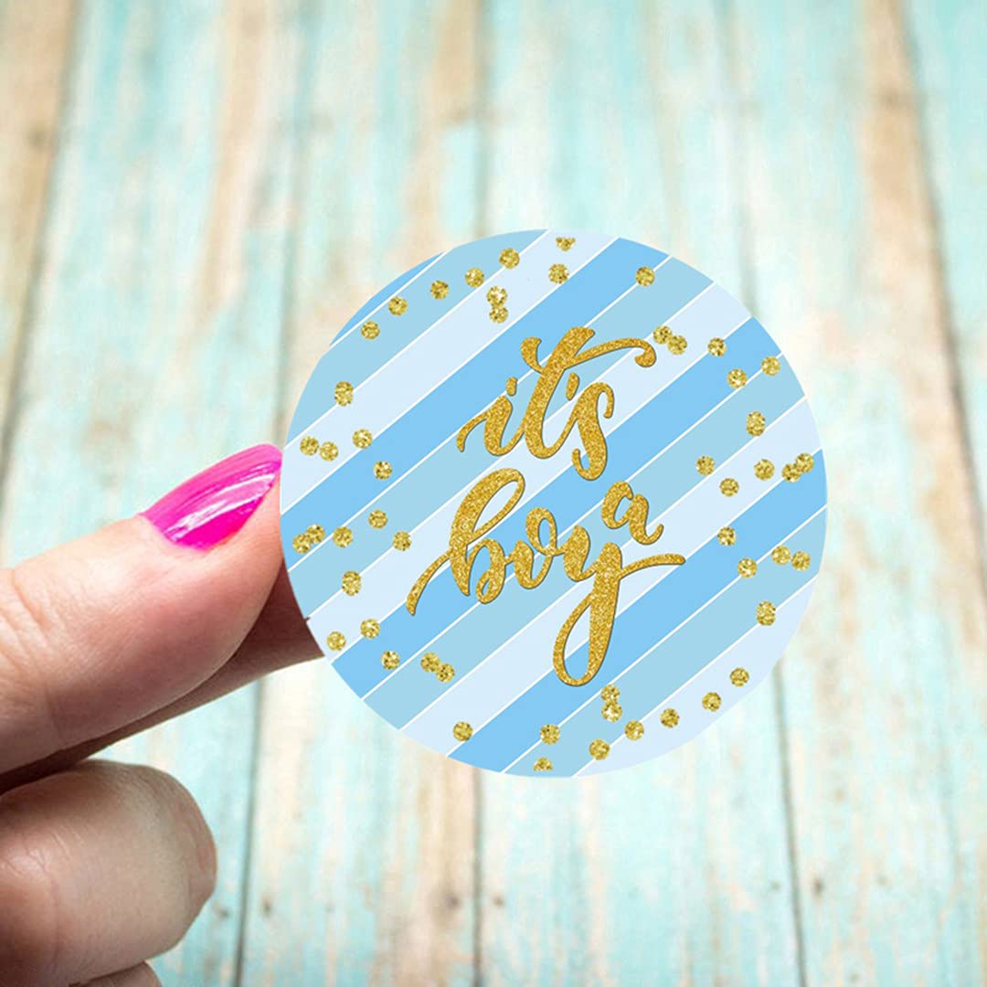 Blue And Gold It'S A Boy Baby Shower Favor Stickers - 2 Inches - 50 Labels