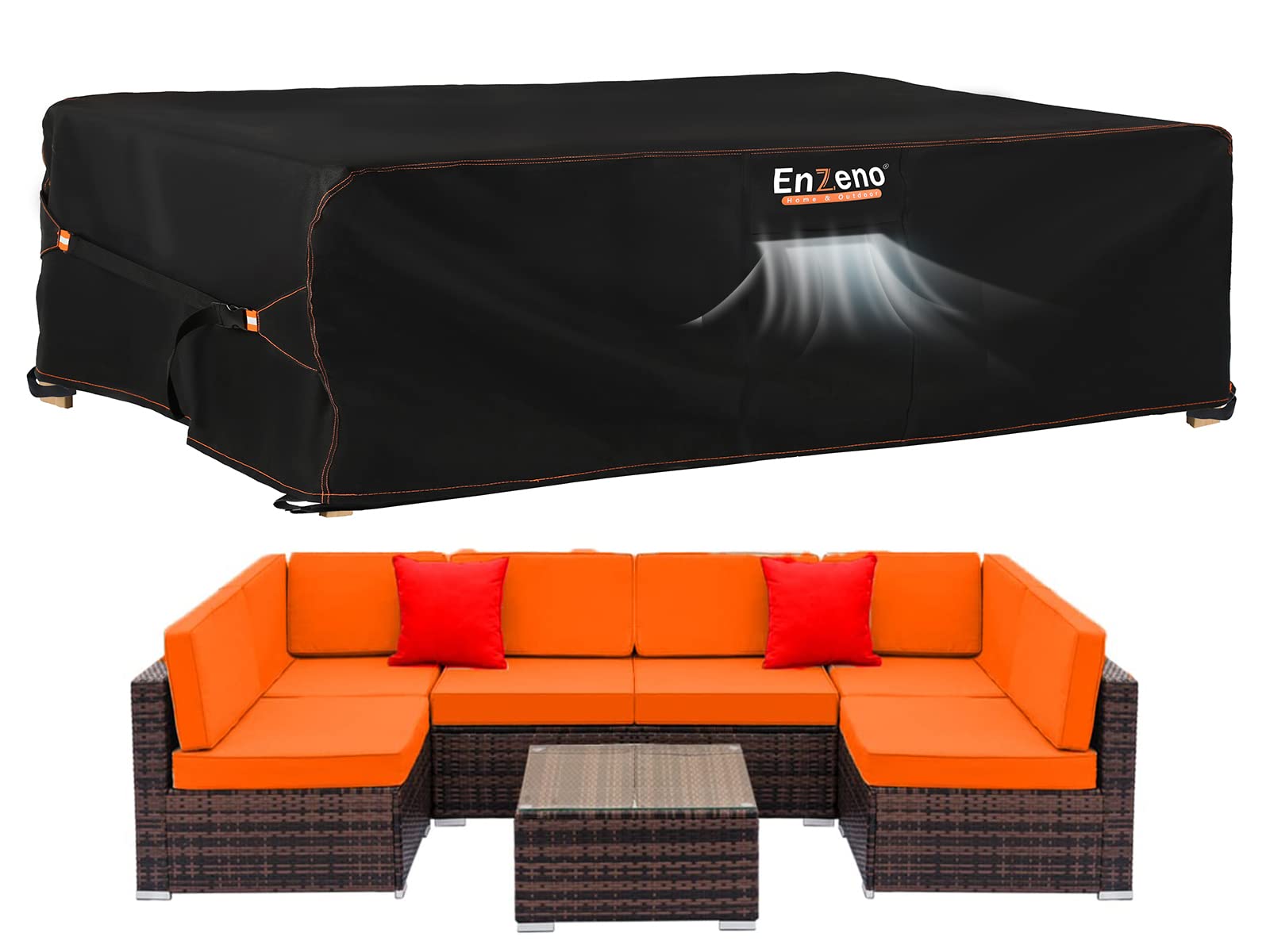Enzeno Patio Furniture Set Cover, Outdoor Sectional Sofa Couch Set Covers Waterproof, Garden Dining Table Chair Set Cover Outside Rectangular Heavy Duty Weatherproof 110' L X 57' W X 28' H Black…