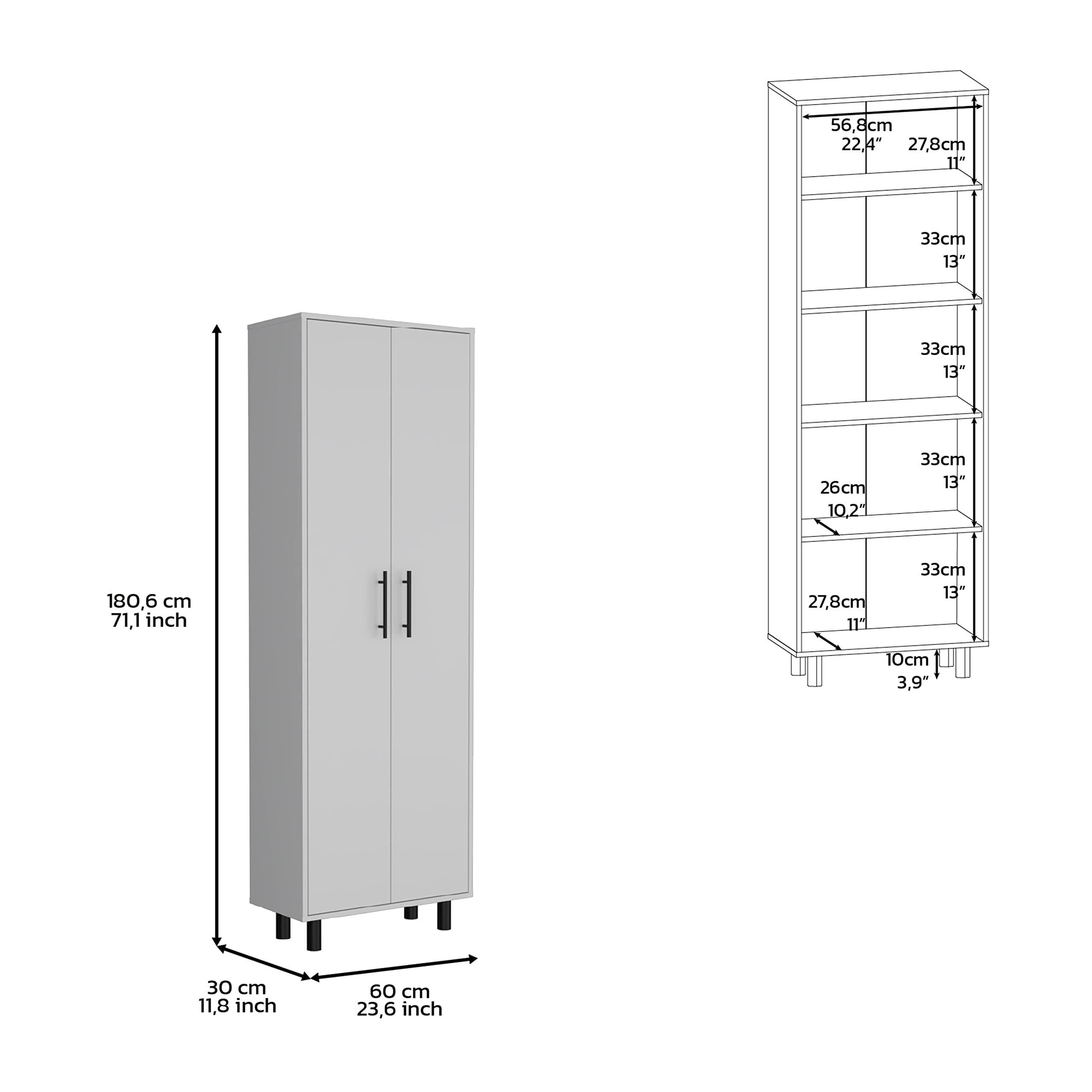 DEPOT E-SHOP Multistorage Cabinet 71" H, 5 Internal Shelves, 2 Doors, White