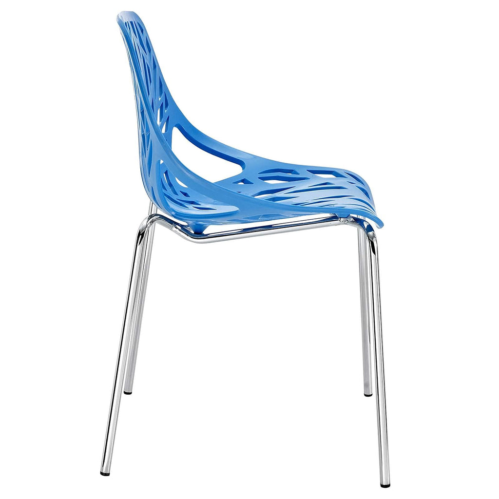 Modway Stencil Modern Stacking Two Kitchen and Dining Room Chairs in Blue